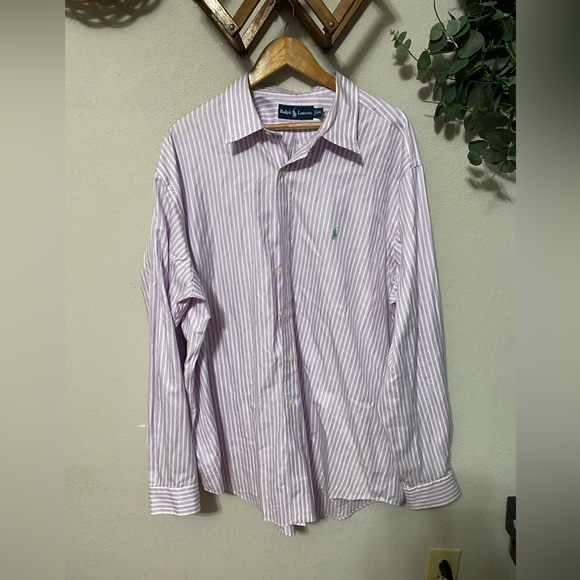 RALPH LAUREN purple and white striped long sleeve collared button down shirt XXL - Picture 1 of 6